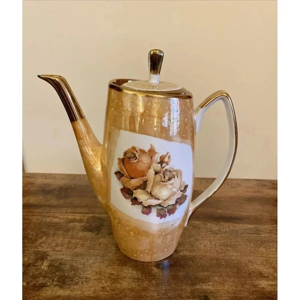 VINTAGE FINE CHINA POLAND Chodziez Teapot Coffee Pot Roses Tall 8.75" H